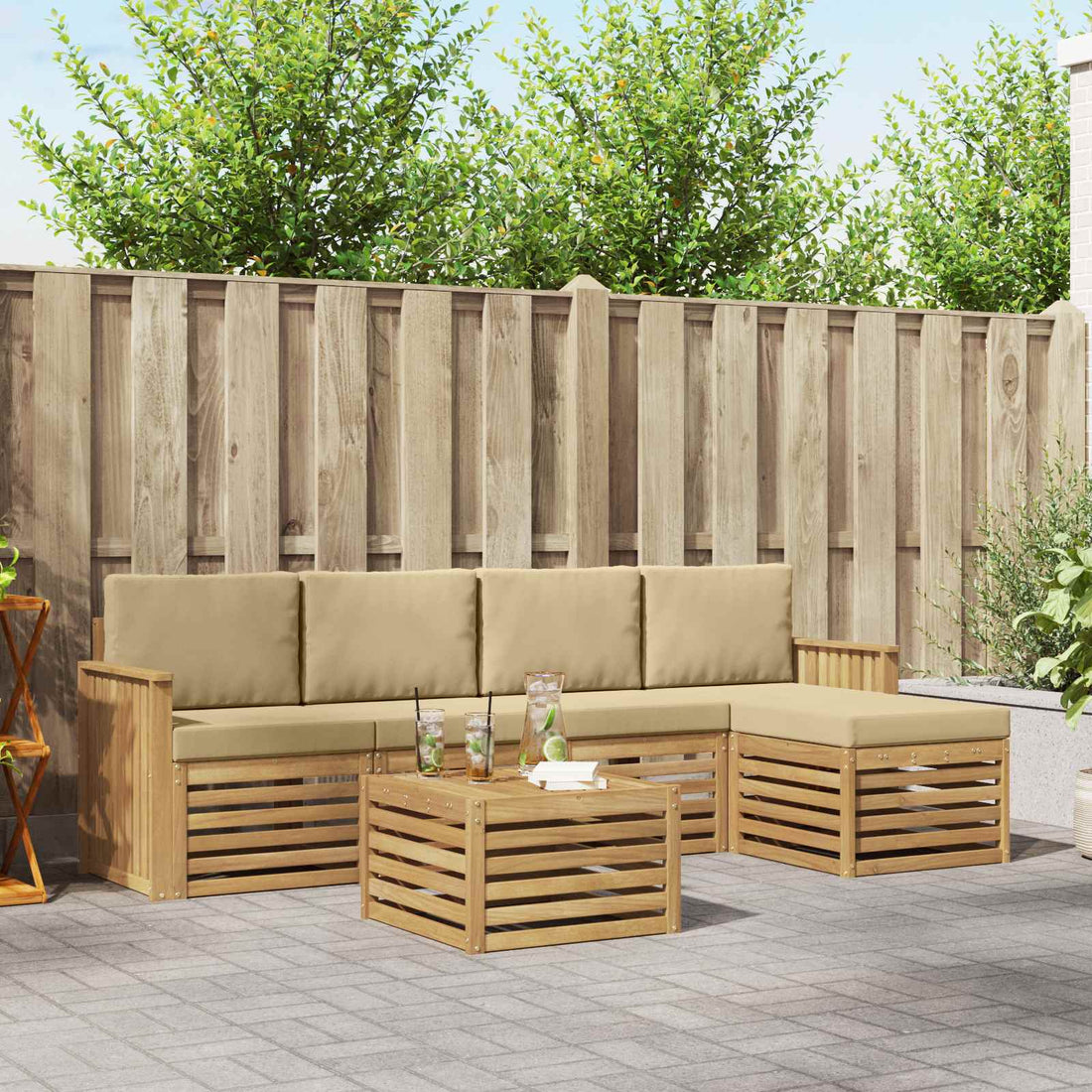 vidaXL Conjunto de sofás de exterior 6 uds. y Beige Poliéster
