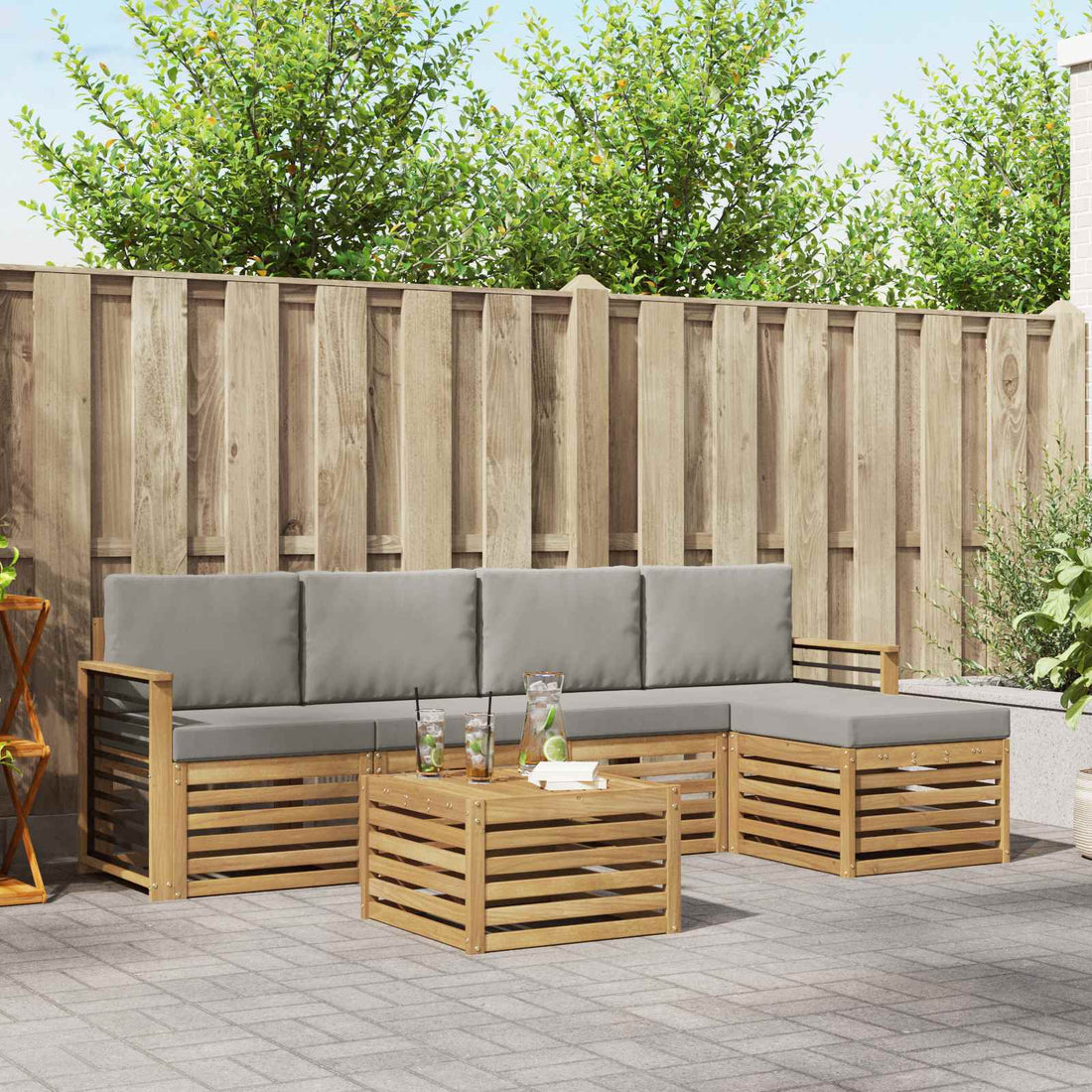 vidaXL Conjunto de sofás de exterior 6 uds. Blanco y Gris Claro