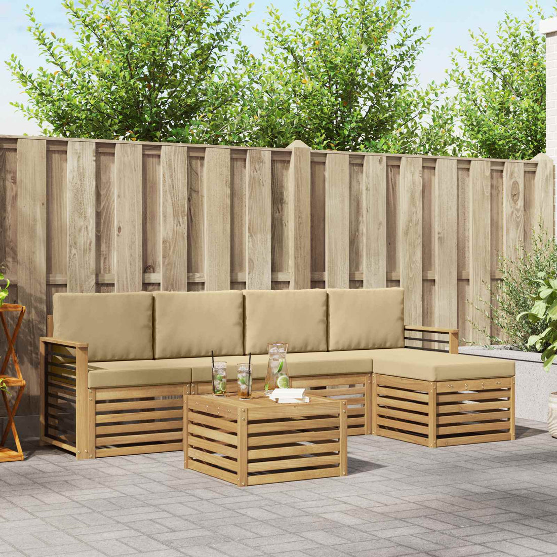 vidaXL Conjunto de sofás de exterior 6 uds. y Beige Poliéster