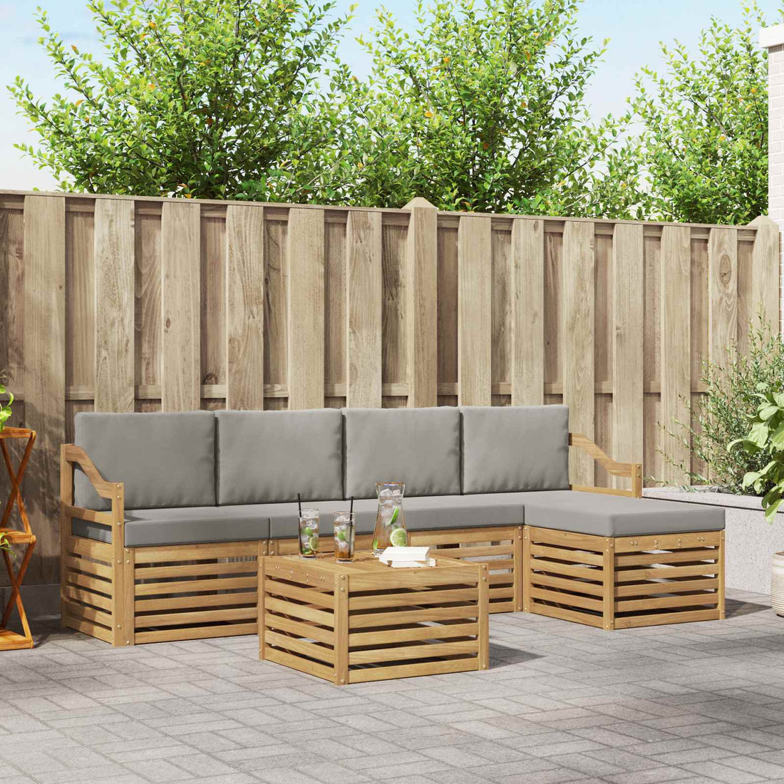 vidaXL Conjunto de sofás de exterior 6 uds. Blanco y Gris Claro