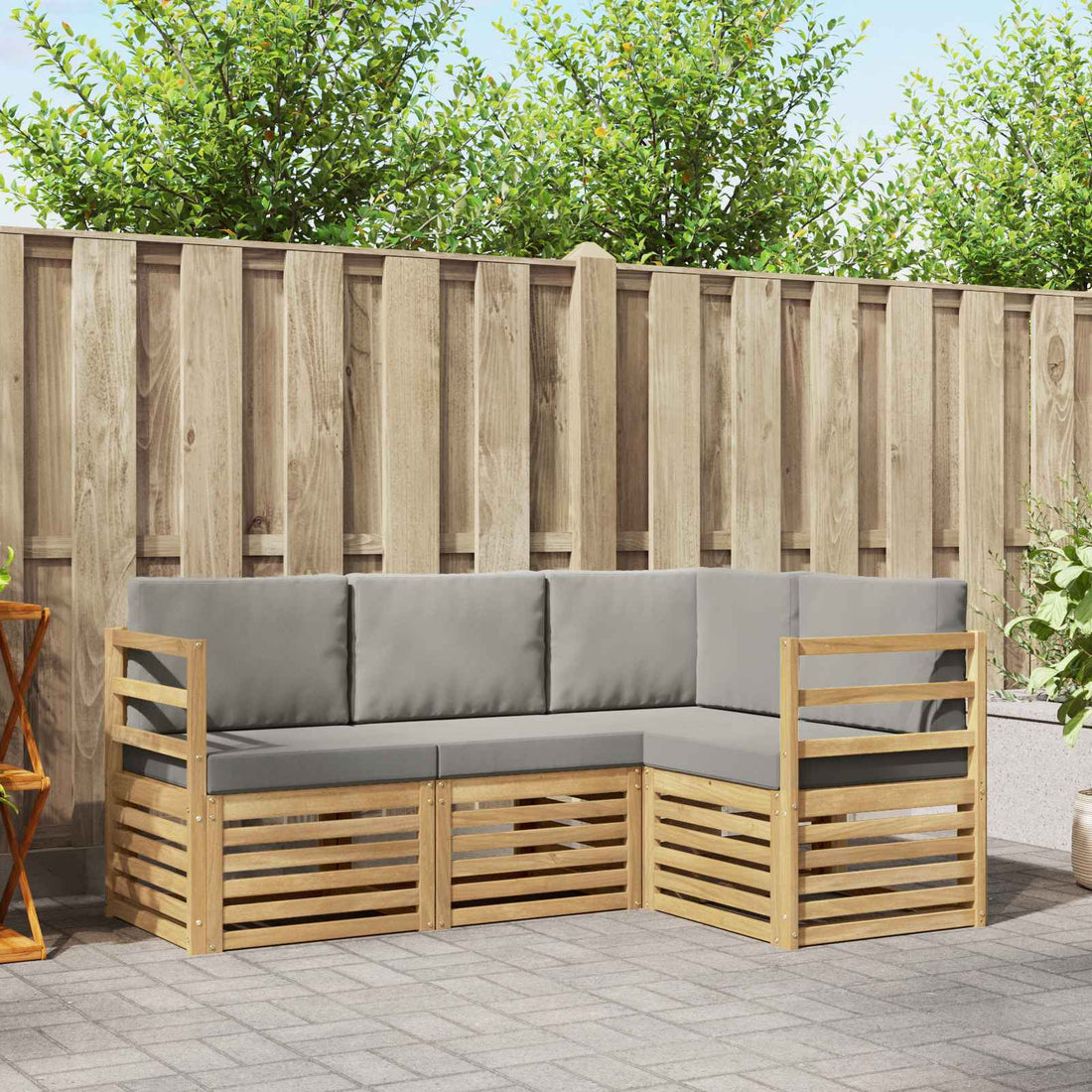 vidaXL Conjunto de sofás de exterior 4 uds. Blanco y Gris Claro