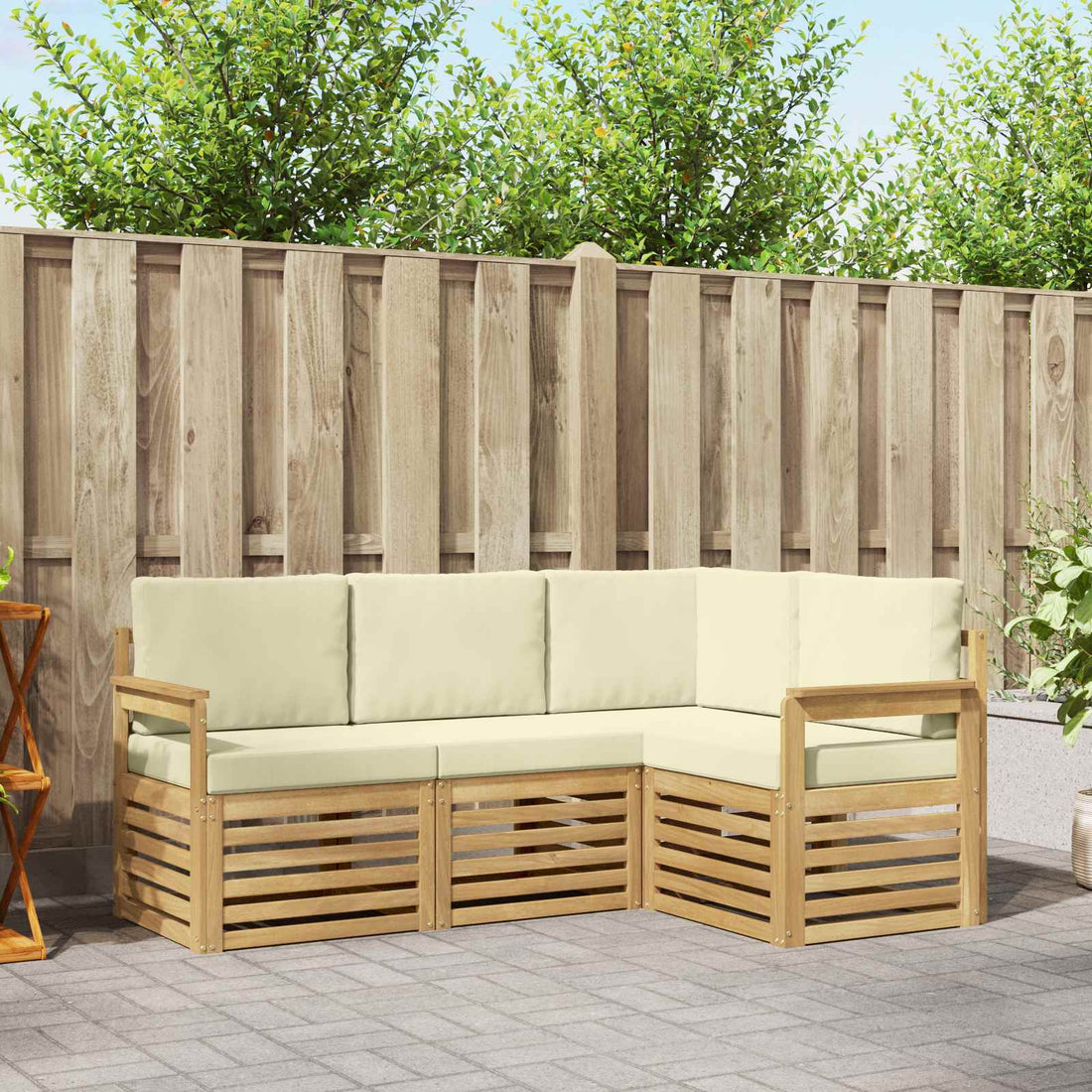 vidaXL Conjunto de sofás de exterior 4 uds. Blanco y Crema Poliéster