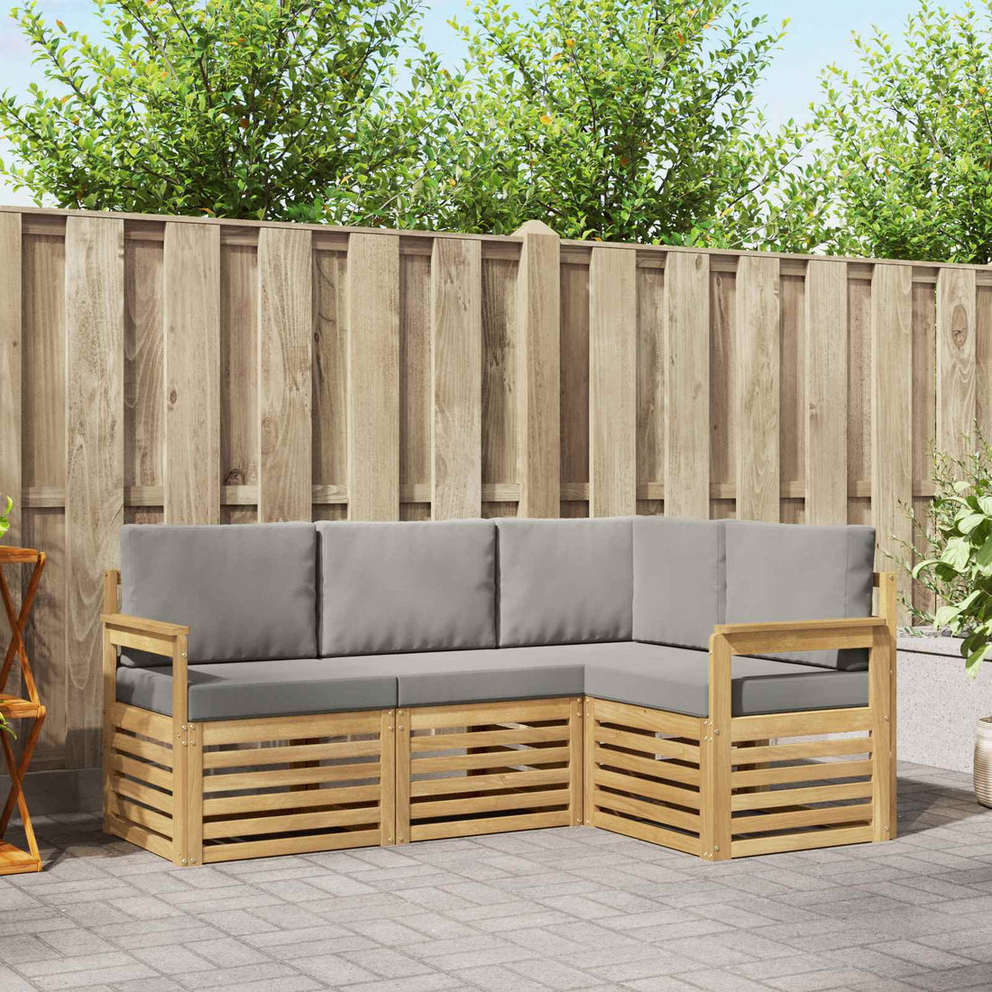 vidaXL Conjunto de sofás de exterior 4 uds. Blanco y Gris Claro