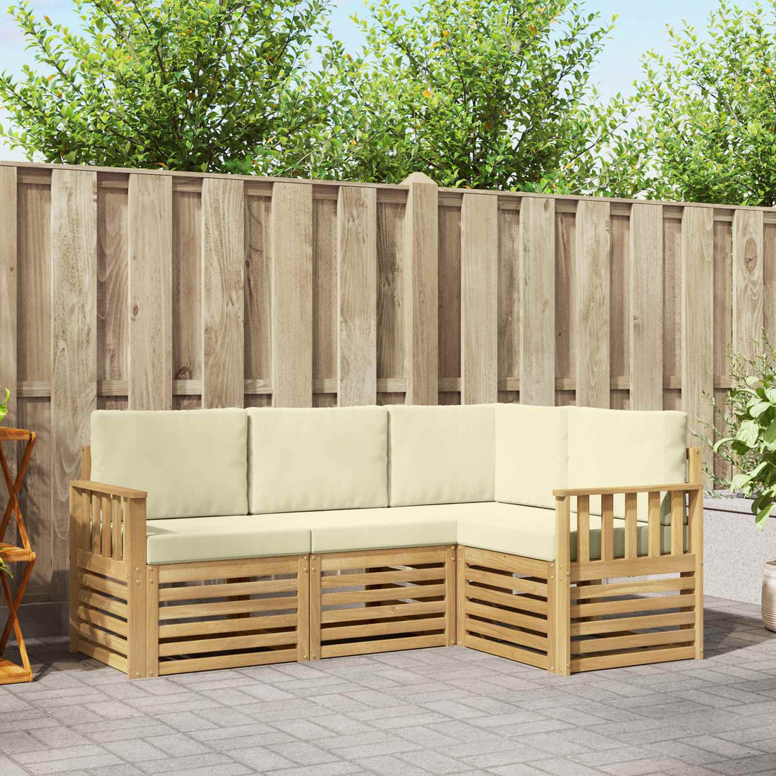 vidaXL Conjunto de sofás de exterior 4 uds. Blanco y Crema Poliéster