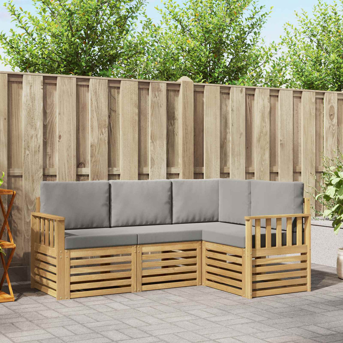 vidaXL Conjunto de sofás de exterior 4 uds. Blanco y Gris Claro