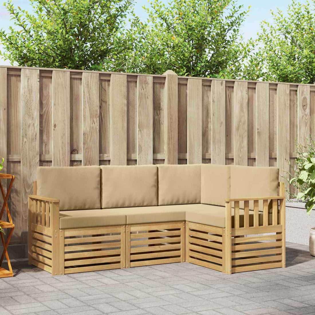 vidaXL Conjunto de sofás de exterior 4 uds. y Beige Poliéster