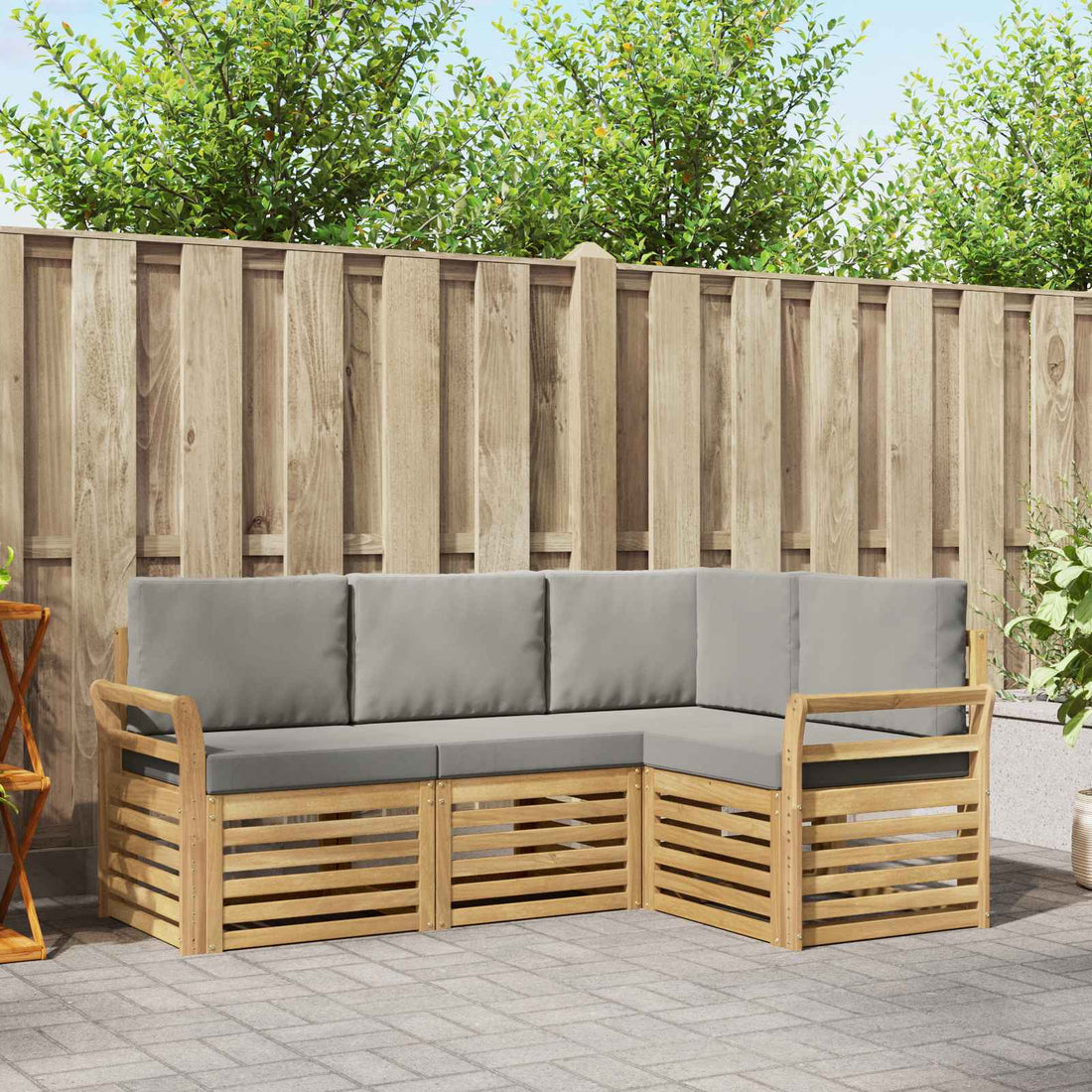 vidaXL Conjunto de sofás de exterior 4 uds. Blanco y Gris Claro