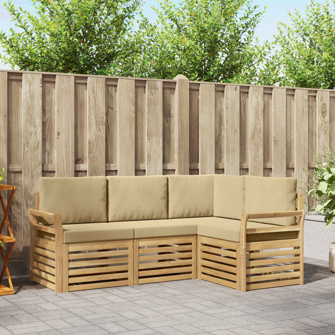 vidaXL Conjunto de sofás de exterior 4 uds. y Beige Poliéster