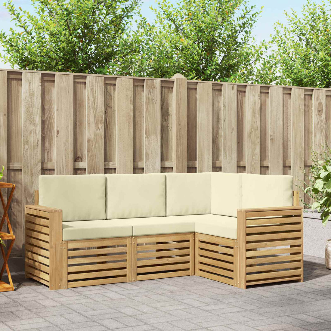 vidaXL Conjunto de sofás de exterior 4 uds. Blanco y Crema Poliéster
