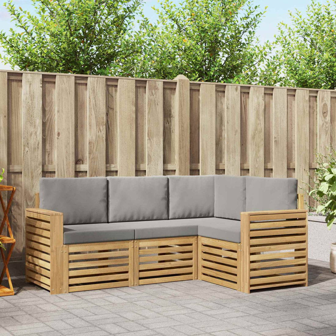 vidaXL Conjunto de sofás de exterior 4 uds. Blanco y Gris Claro