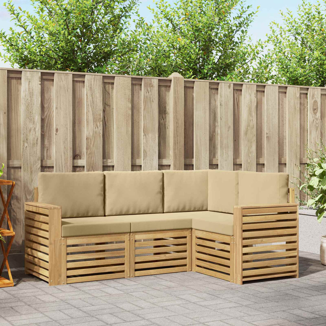 vidaXL Conjunto de sofás de exterior 4 uds. y Beige Poliéster