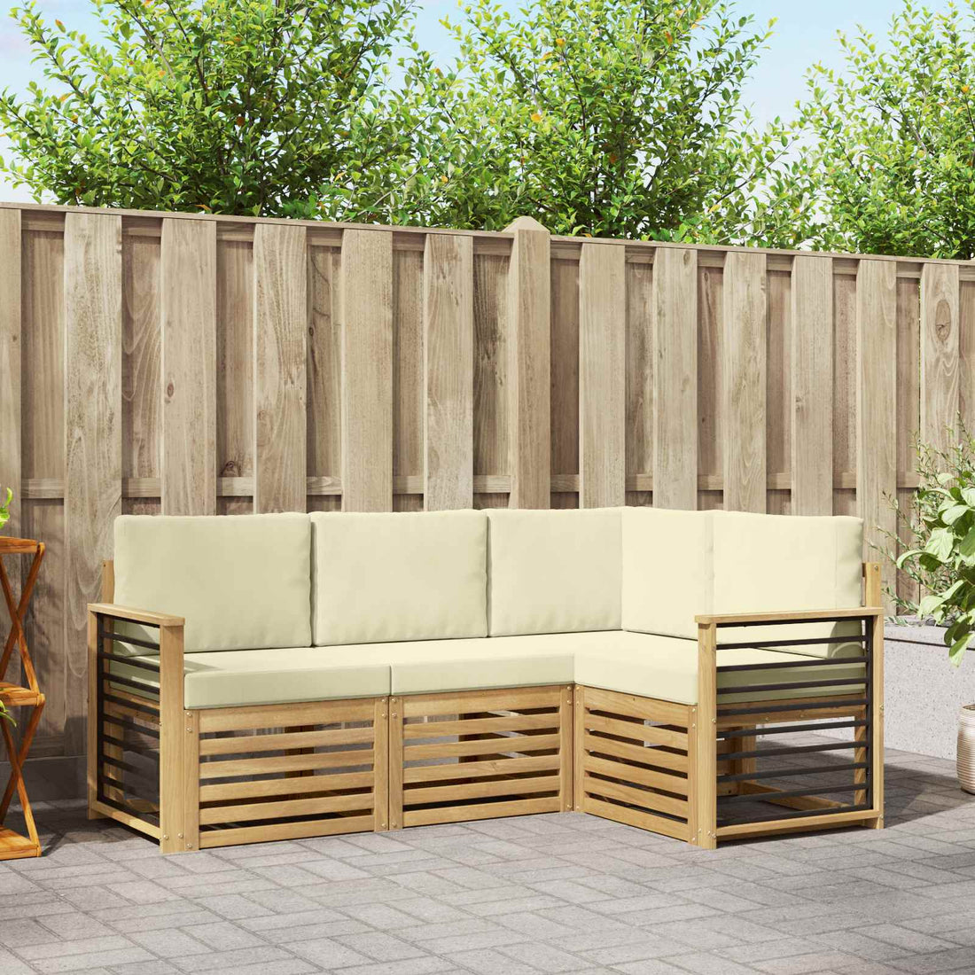 vidaXL Conjunto de sofás de exterior 4 uds. Blanco y Crema Poliéster