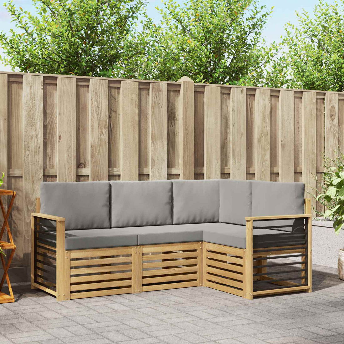 vidaXL Conjunto de sofás de exterior 4 uds. Blanco y Gris Claro