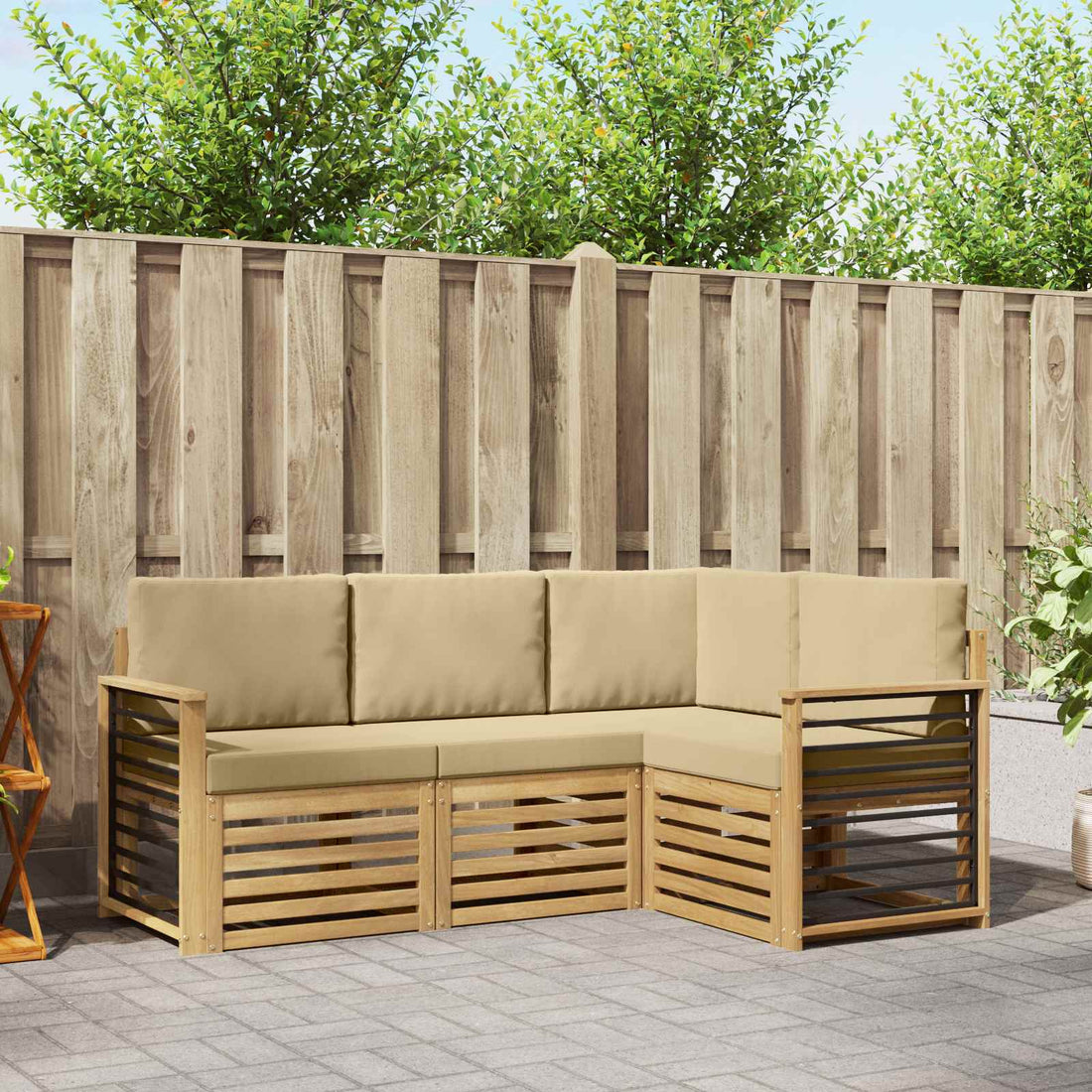 vidaXL Conjunto de sofás de exterior 4 uds. y Beige Poliéster
