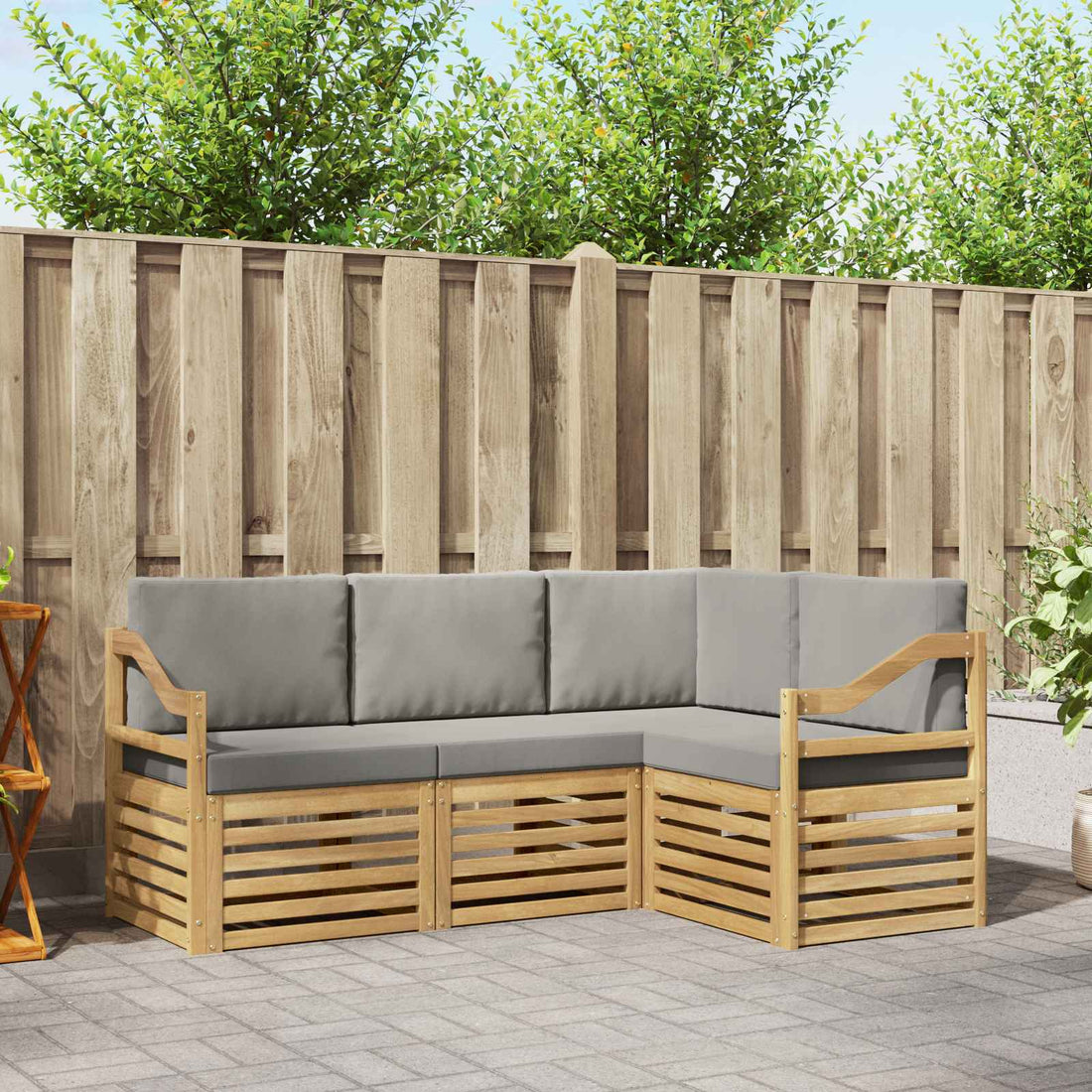 vidaXL Conjunto de sofás de exterior 4 uds. Blanco y Gris Claro