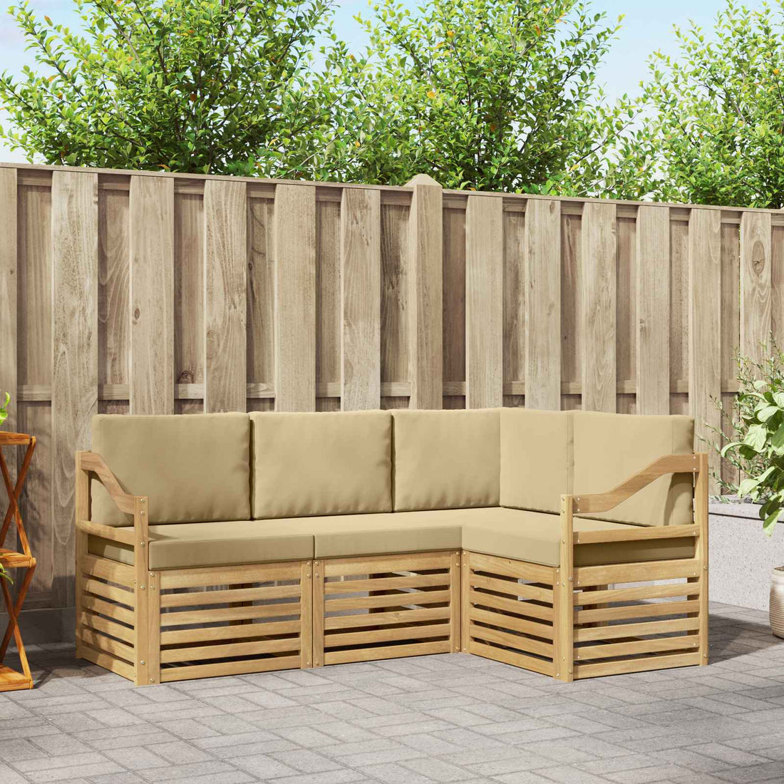 vidaXL Conjunto de sofás de exterior 4 uds. y Beige Poliéster