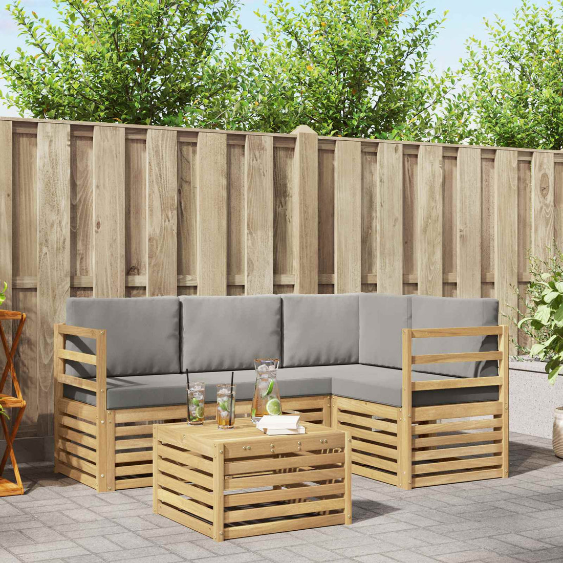 vidaXL Conjunto de sofás de exterior 5 uds. Blanco y Gris Claro
