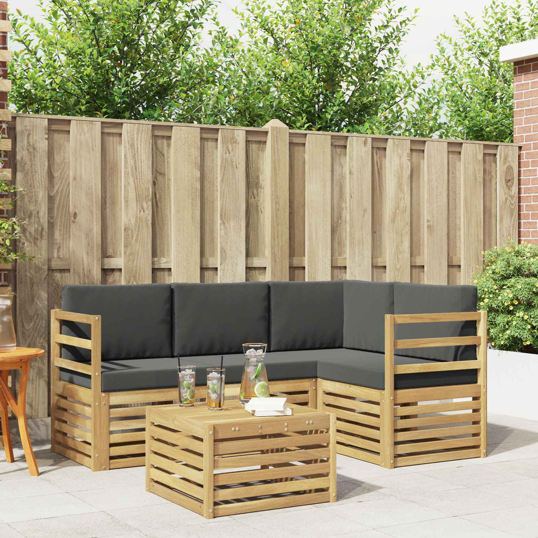 vidaXL Conjunto de sofás de exterior 5 uds. Blanco y Antracita
