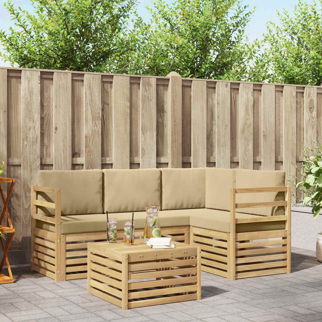 vidaXL Conjunto de sofás de exterior 5 uds. y Beige Poliéster