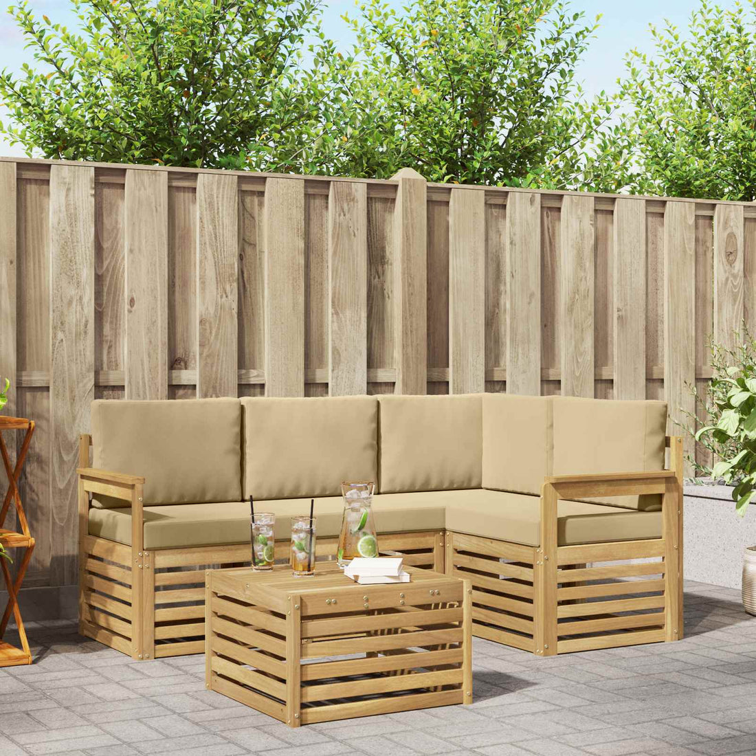 vidaXL Conjunto de sofás de exterior 5 uds. y Beige Poliéster