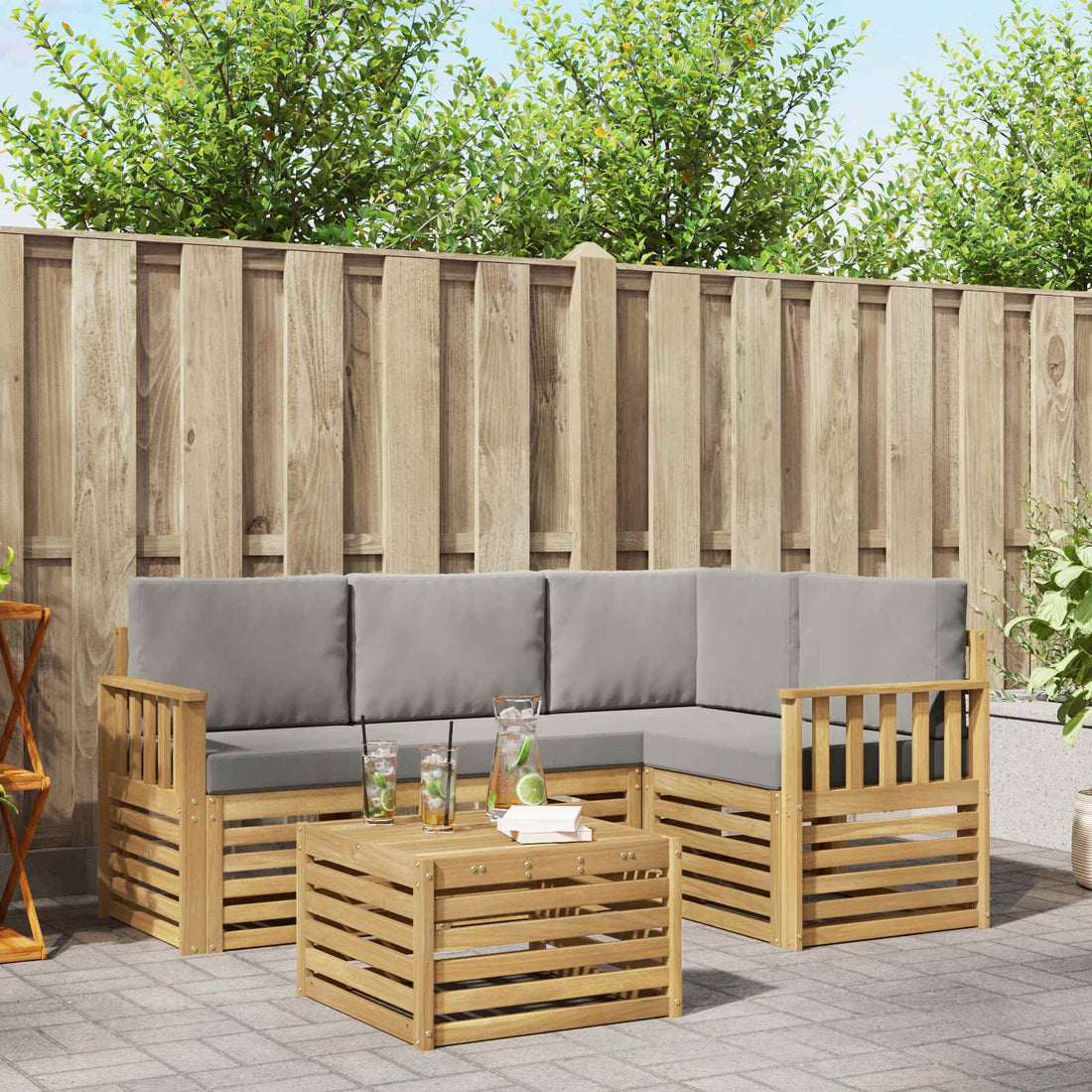 vidaXL Conjunto de sofás de exterior 5 uds. Blanco y Gris Claro