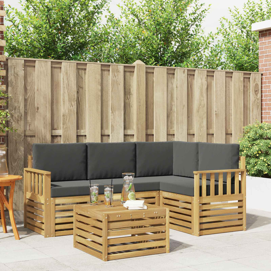 vidaXL Conjunto de sofás de exterior 5 uds. Blanco y Antracita
