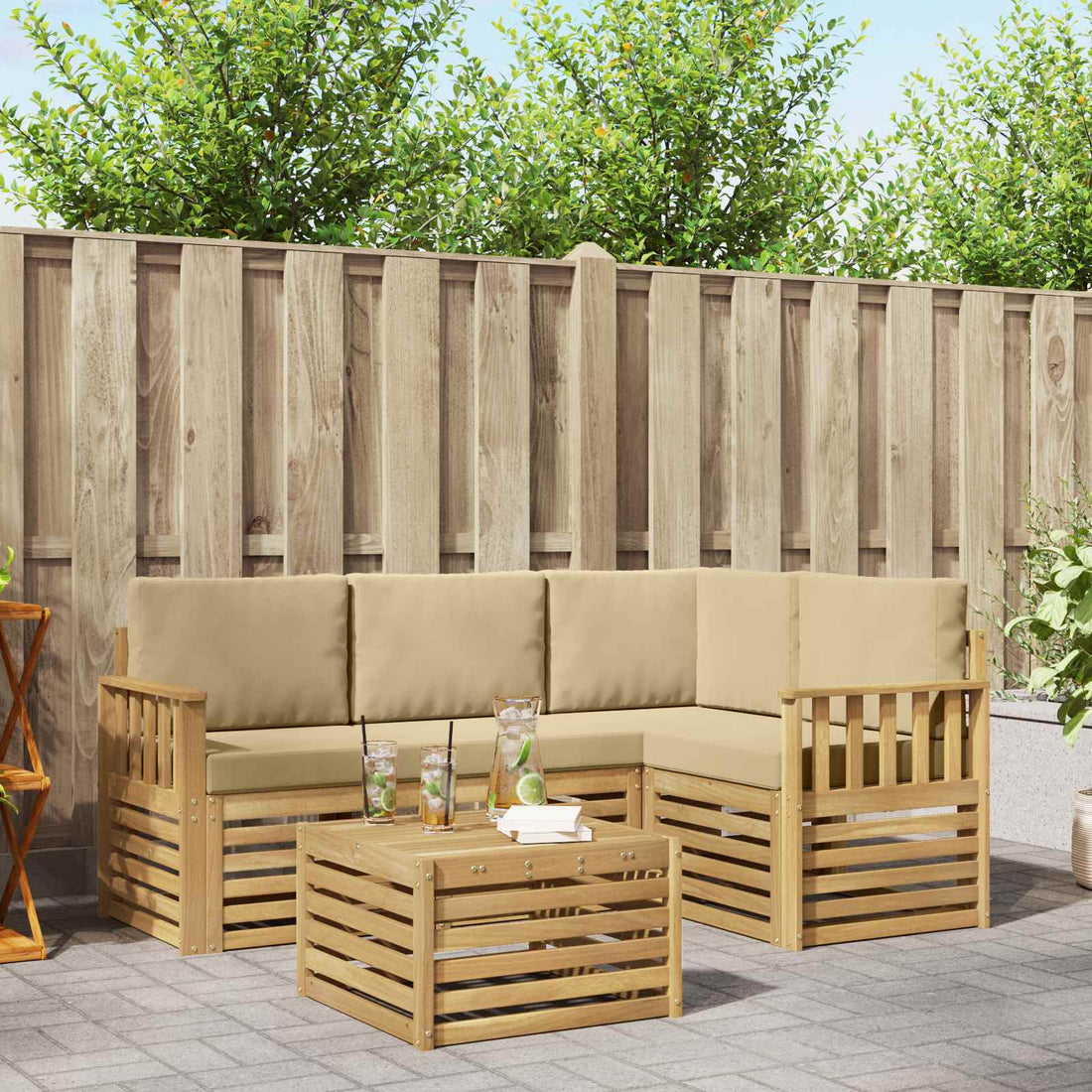 vidaXL Conjunto de sofás de exterior 5 uds. y Beige Poliéster