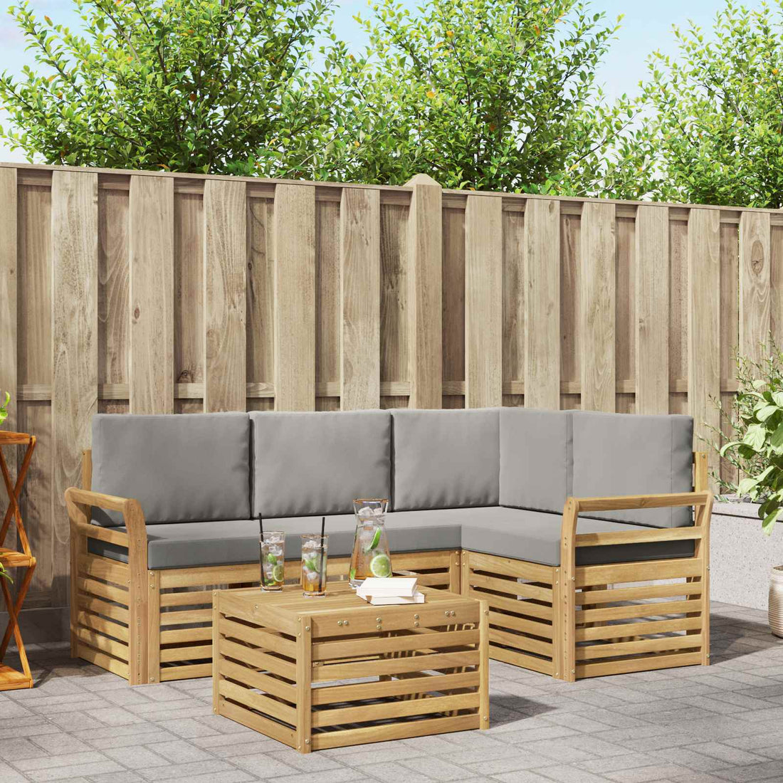 vidaXL Conjunto de sofás de exterior 5 uds. Blanco y Gris Claro