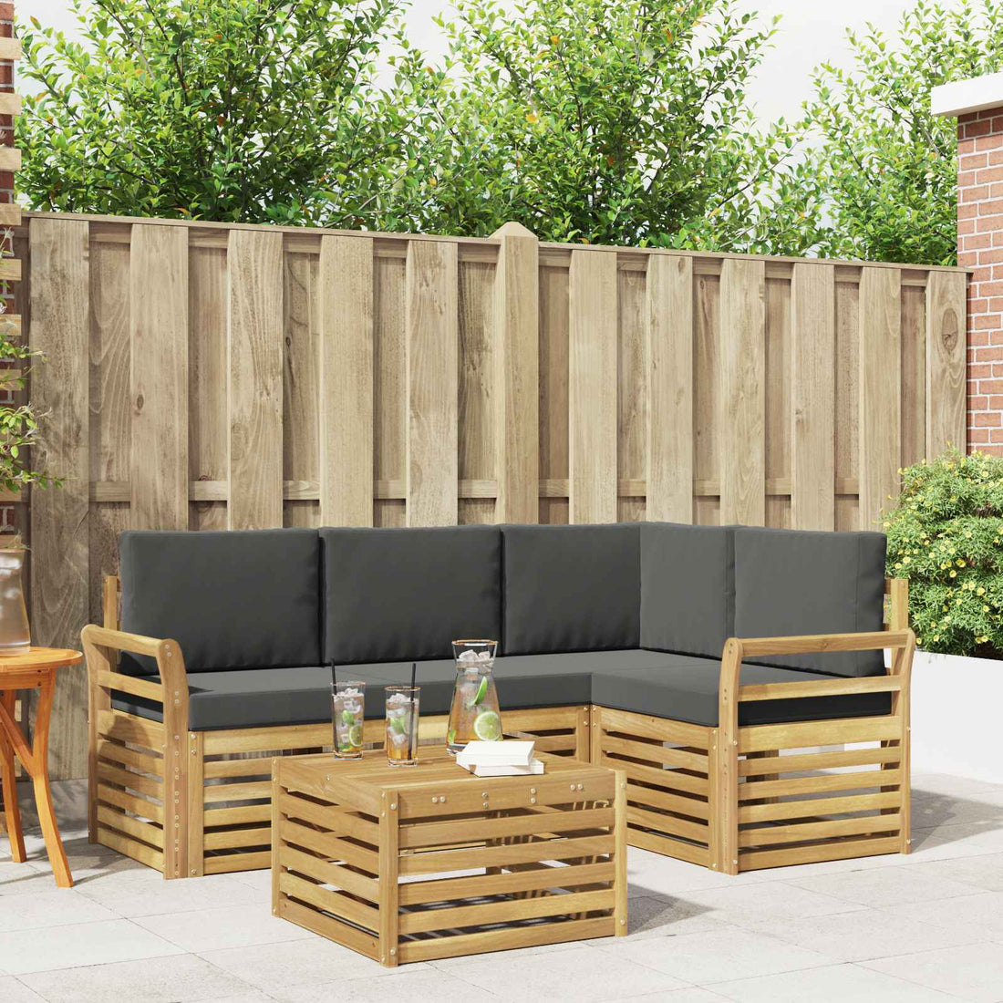 vidaXL Conjunto de sofás de exterior 5 uds. Blanco y Antracita
