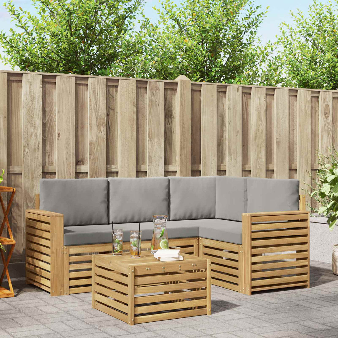 vidaXL Conjunto de sofás de exterior 5 uds. Blanco y Gris Claro