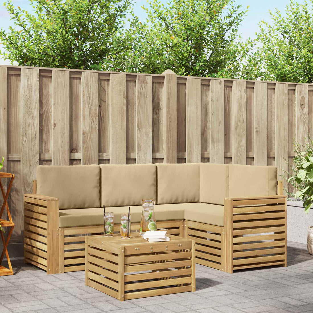 vidaXL Conjunto de sofás de exterior 5 uds. y Beige Poliéster
