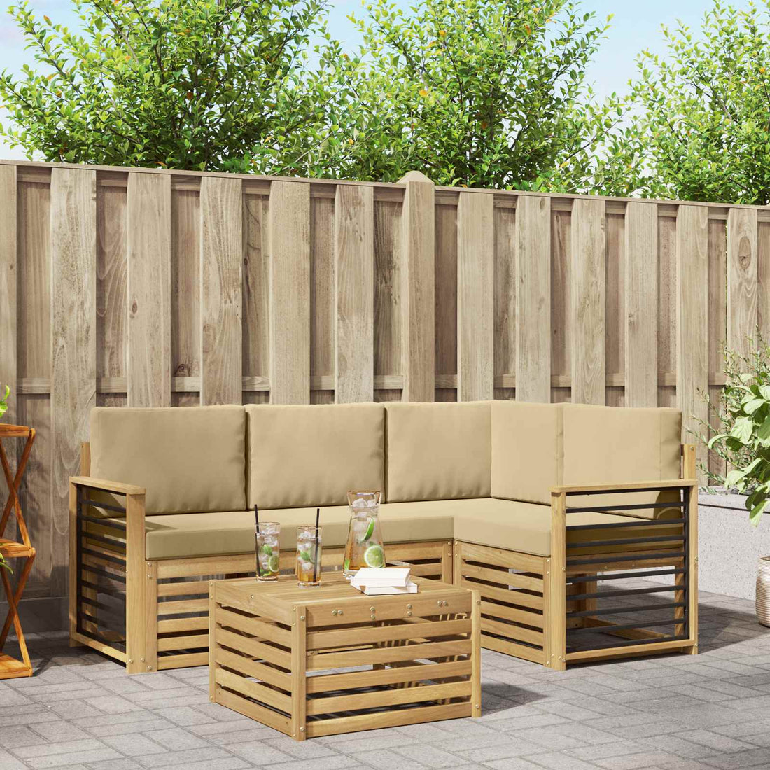 vidaXL Conjunto de sofás de exterior 5 uds. y Beige Poliéster