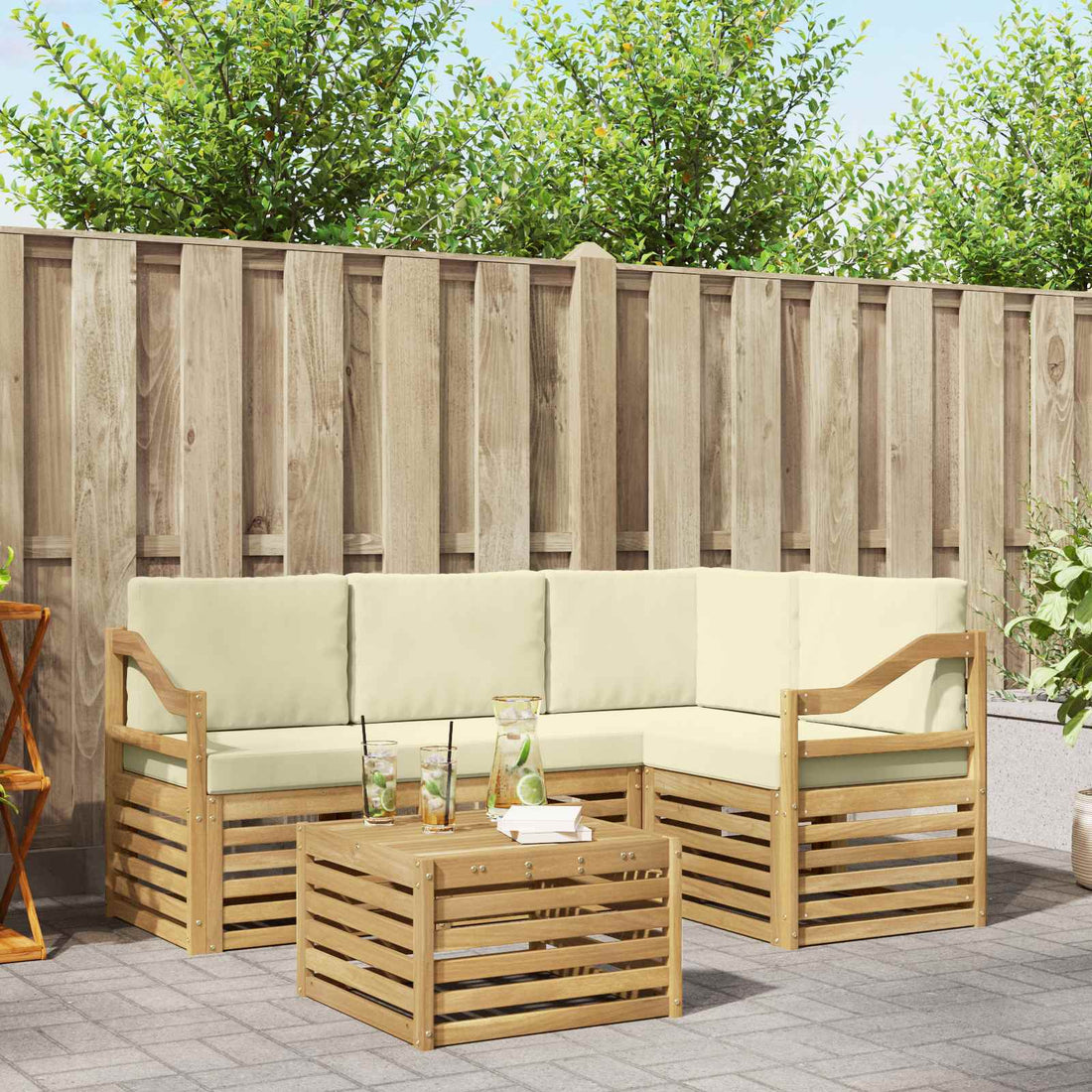 vidaXL Conjunto de sofás de exterior 5 uds. Blanco y Crema Poliéster