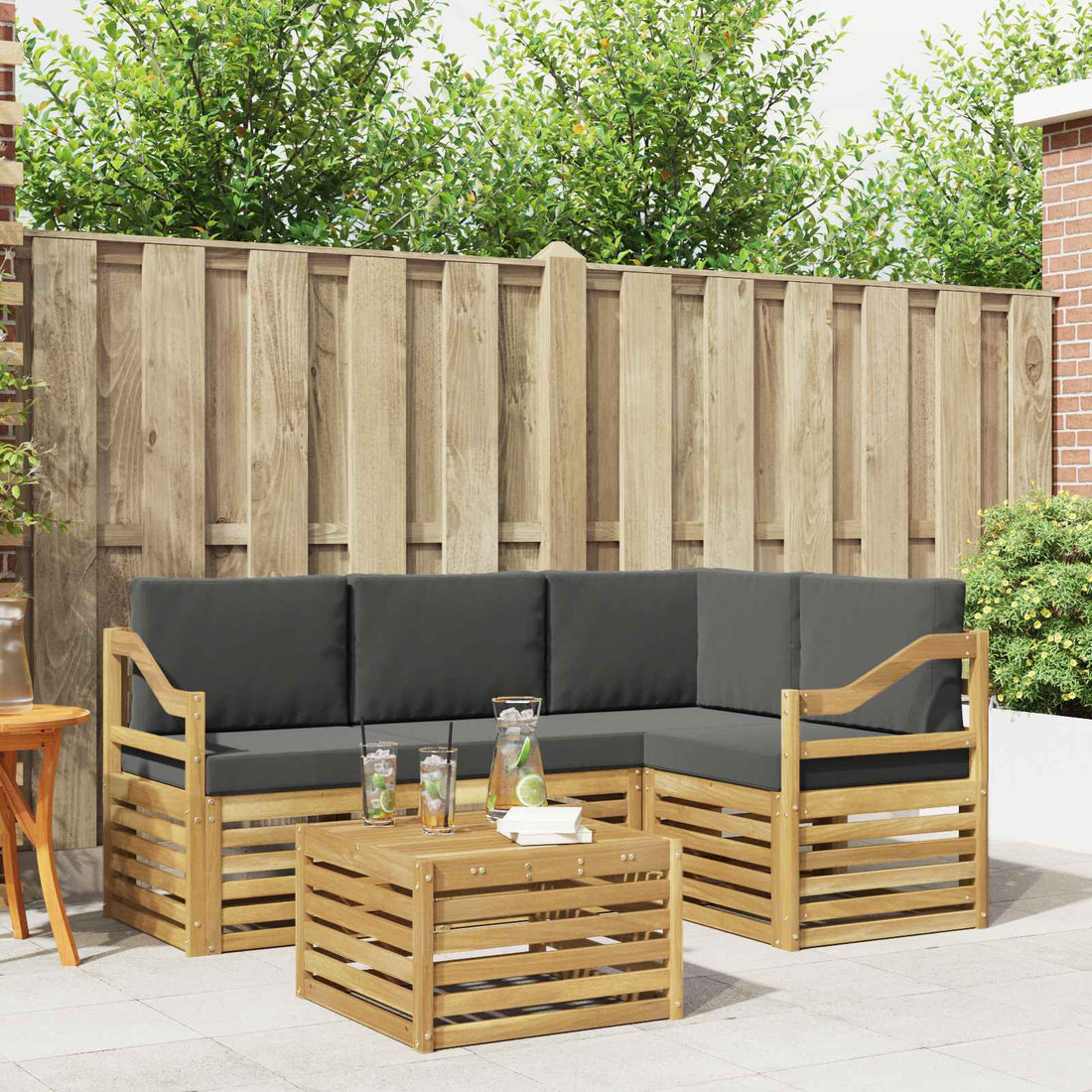 vidaXL Conjunto de sofás de exterior 5 uds. Blanco y Antracita