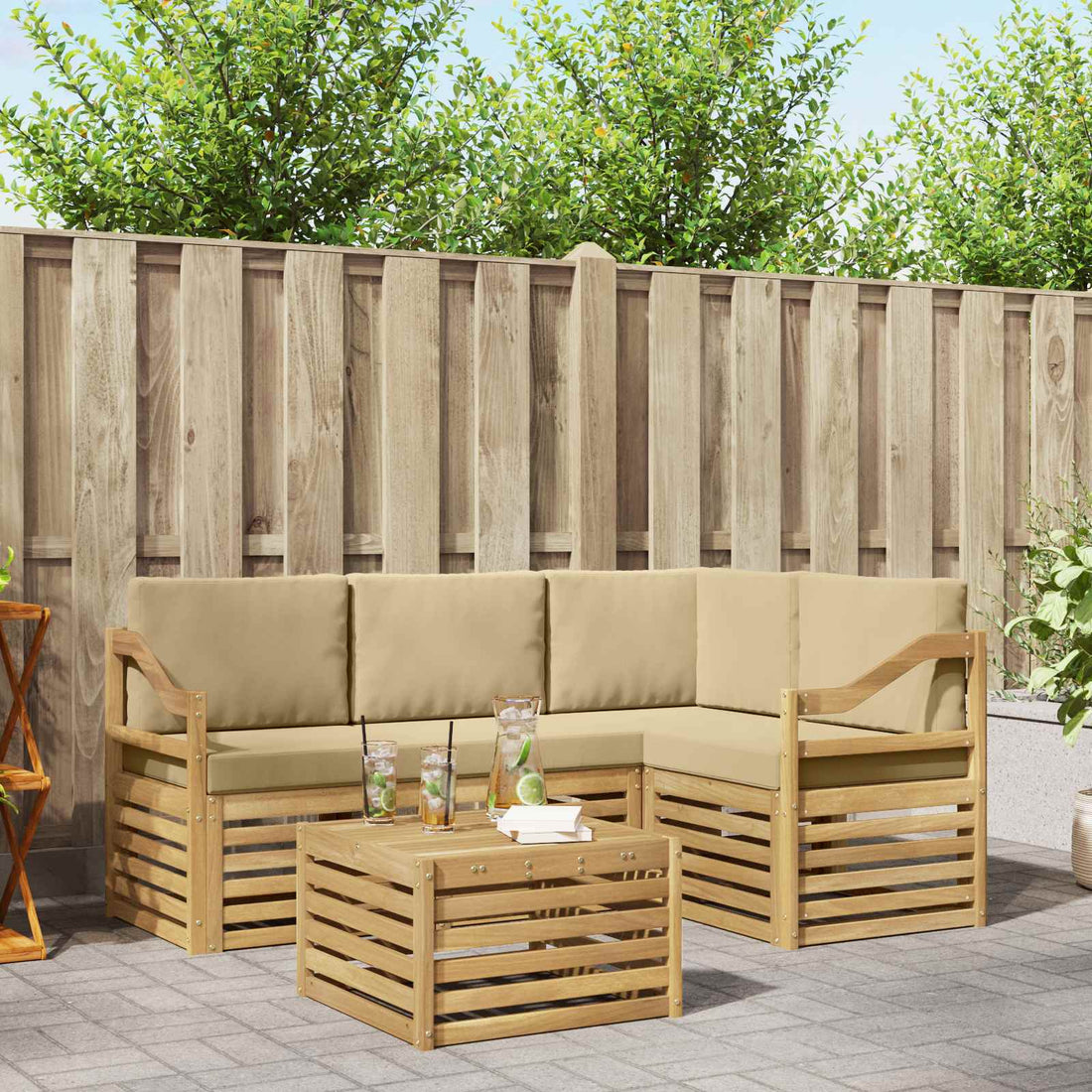 vidaXL Conjunto de sofás de exterior 5 uds. y Beige Poliéster