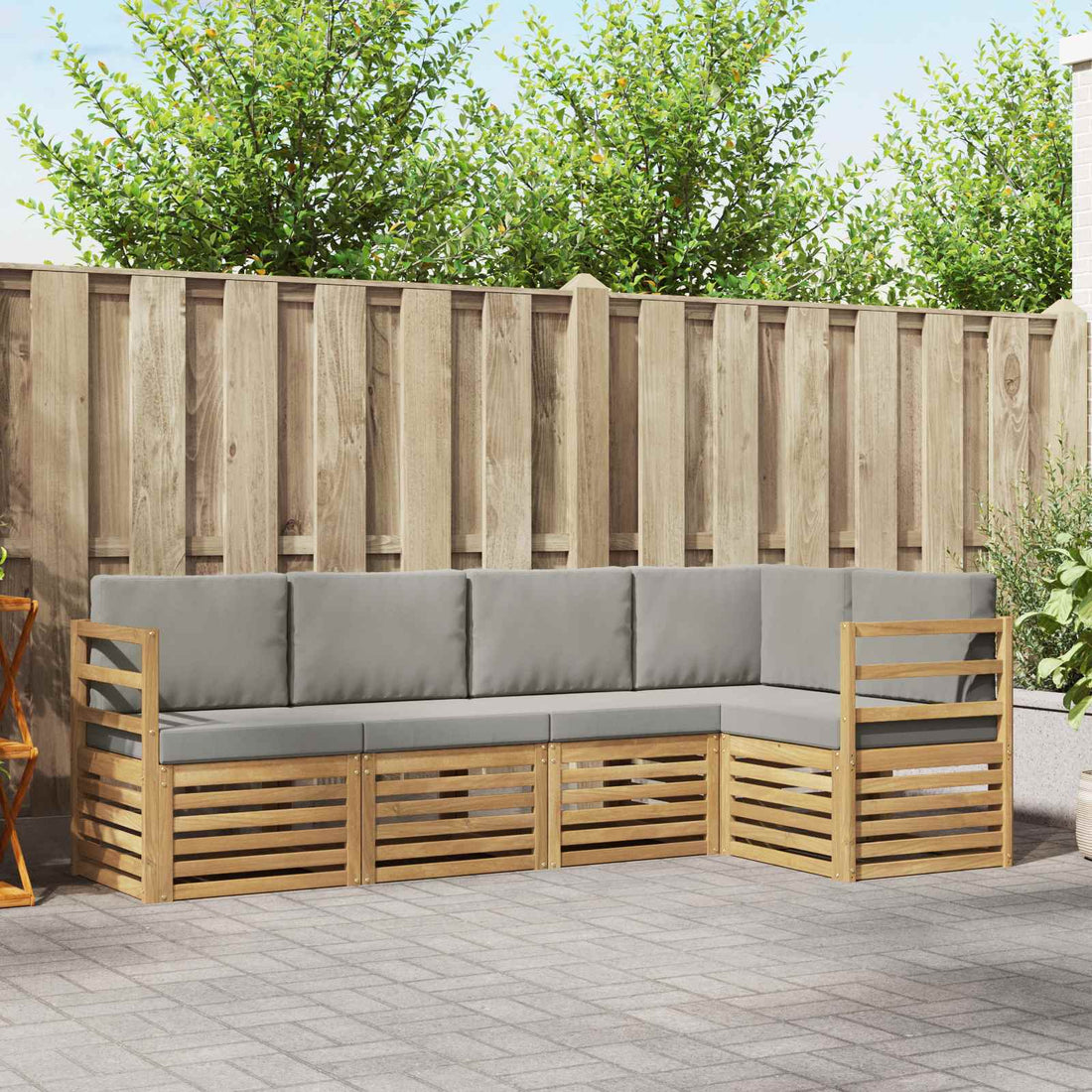 vidaXL Conjunto de sofás de exterior 5 uds. Blanco y Gris Claro