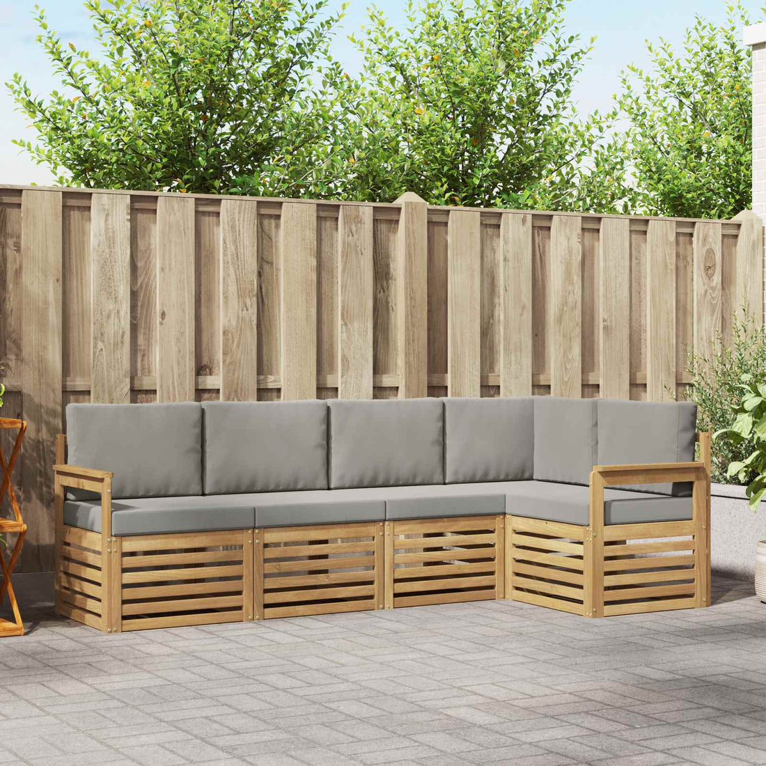 vidaXL Conjunto de sofás de exterior 5 uds. Blanco y Gris Claro