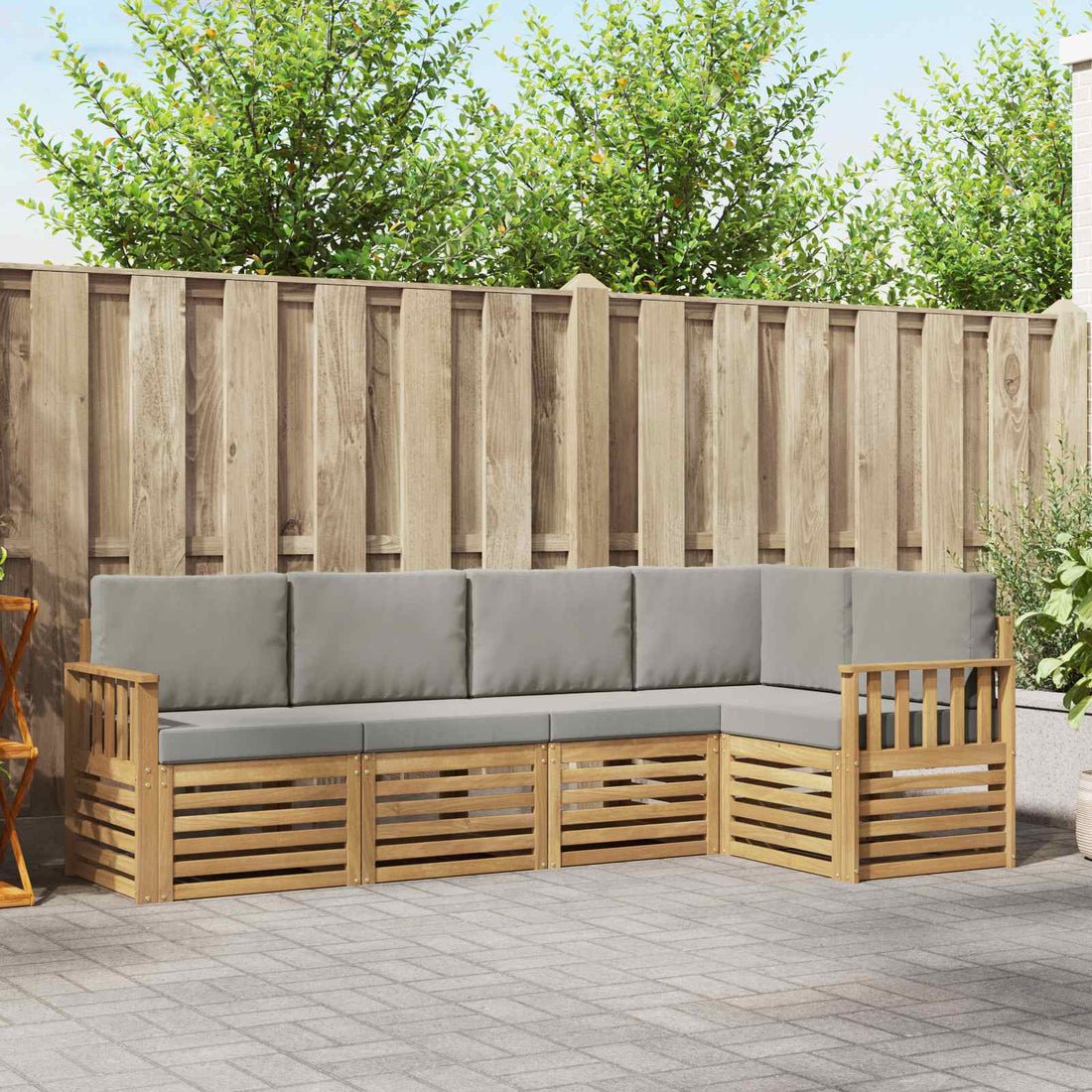 vidaXL Conjunto de sofás de exterior 5 uds. Blanco y Gris Claro