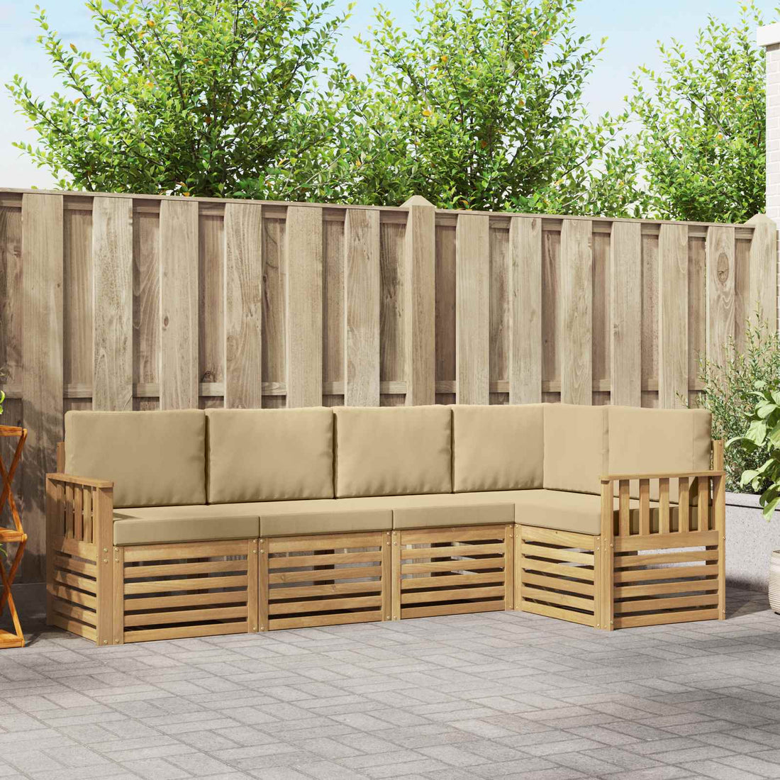 vidaXL Conjunto de sofás de exterior 5 uds. y Beige Poliéster