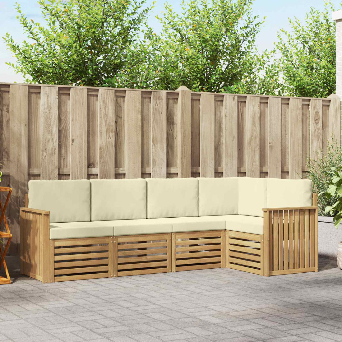 vidaXL Conjunto de sofás de exterior 5 uds. Blanco y Crema Poliéster