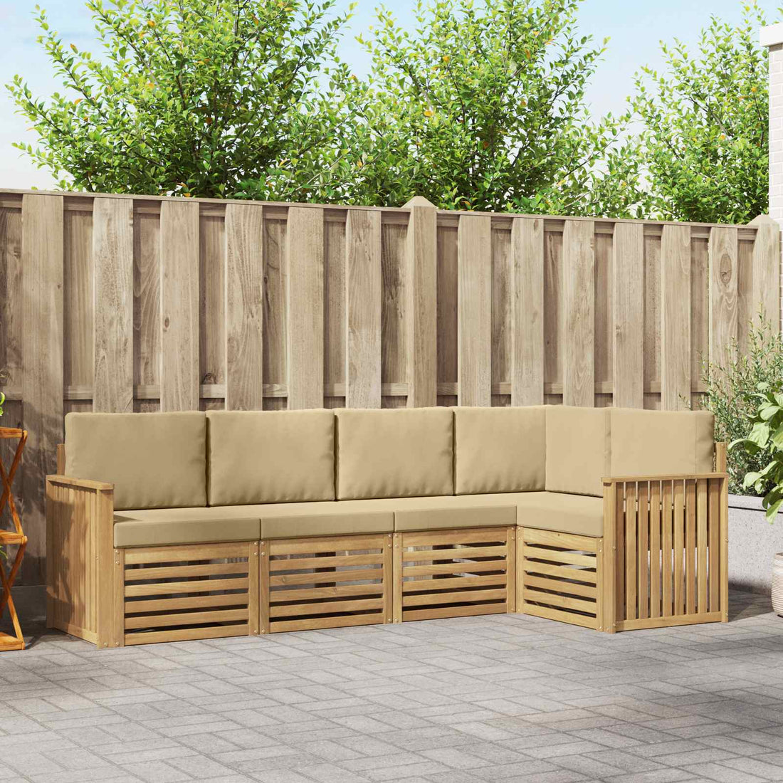 vidaXL Conjunto de sofás de exterior 5 uds. y Beige Poliéster