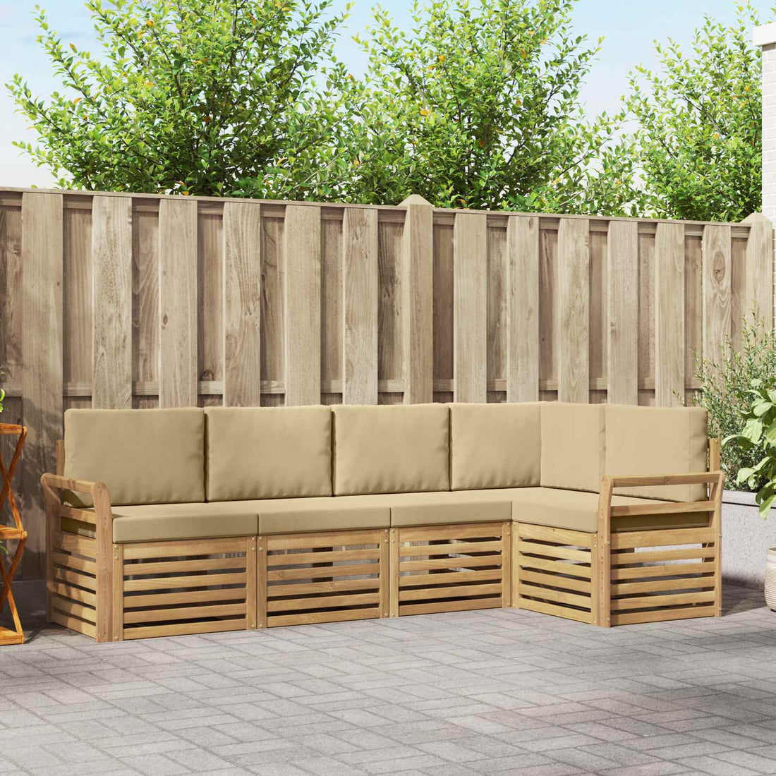 vidaXL Conjunto de sofás de exterior 5 uds. y Beige Poliéster