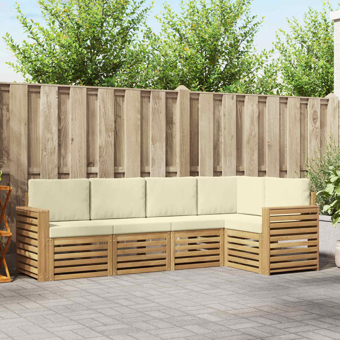 vidaXL Conjunto de sofás de exterior 5 uds. Blanco y Crema Poliéster