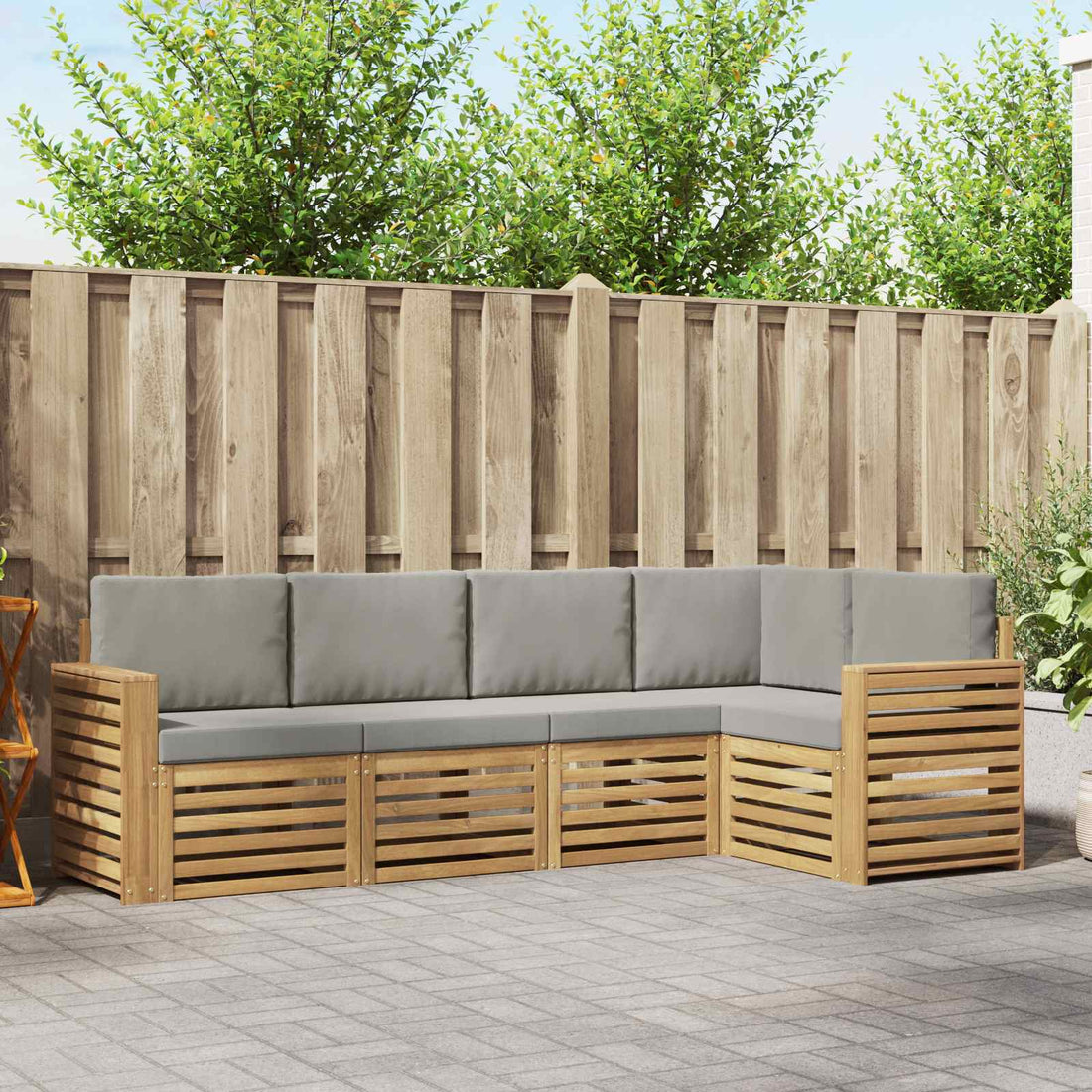 vidaXL Conjunto de sofás de exterior 5 uds. Blanco y Gris Claro