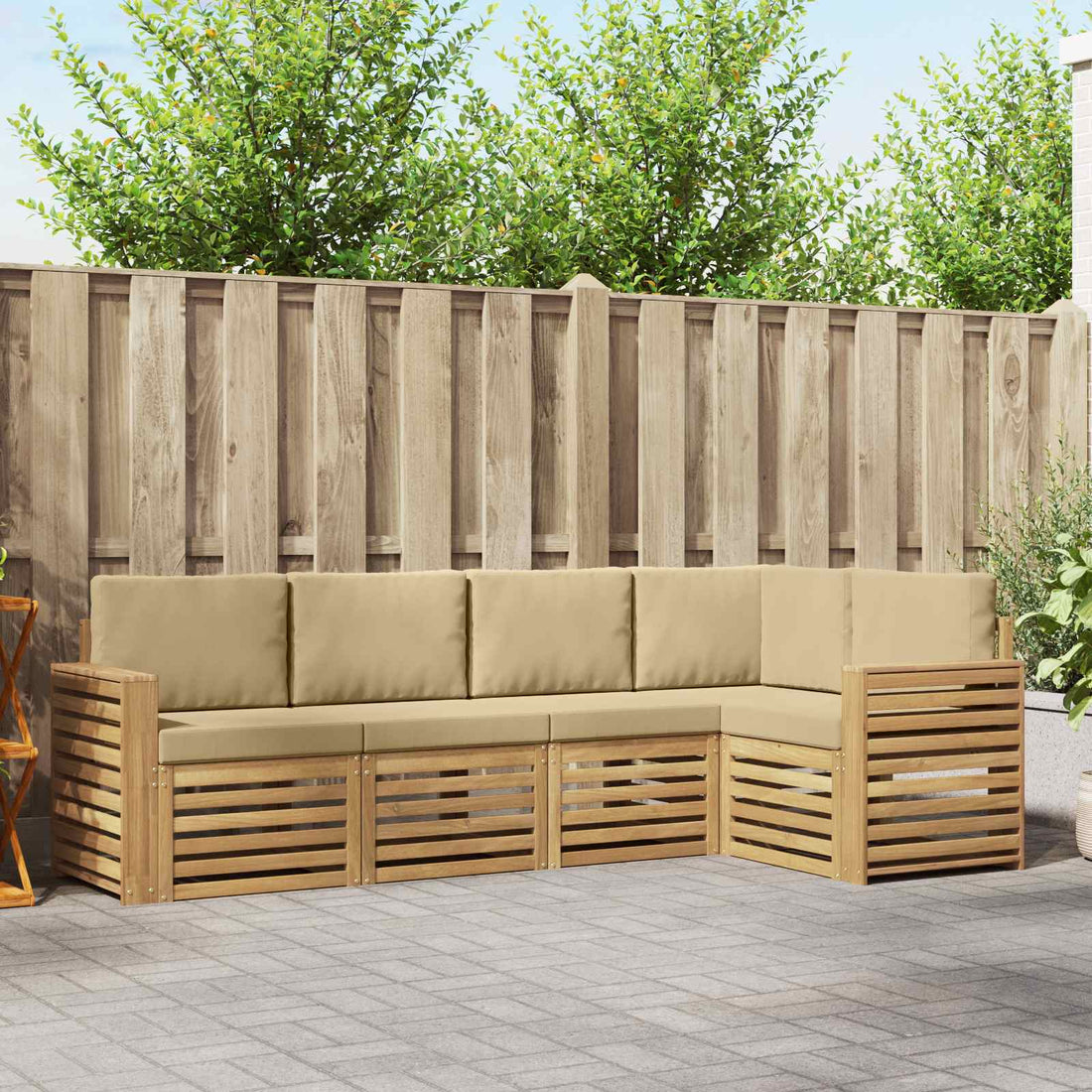vidaXL Conjunto de sofás de exterior 5 uds. y Beige Poliéster