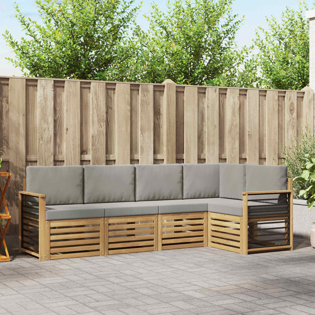 vidaXL Conjunto de sofás de exterior 5 uds. Blanco y Gris Claro