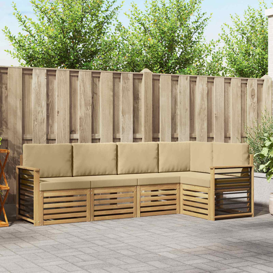 vidaXL Conjunto de sofás de exterior 5 uds. y Beige Poliéster