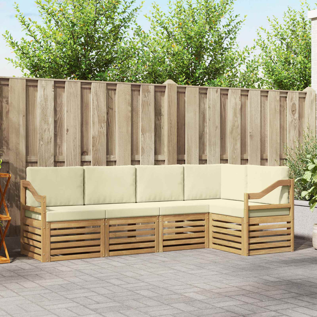 vidaXL Conjunto de sofás de exterior 5 uds. Blanco y Crema Poliéster