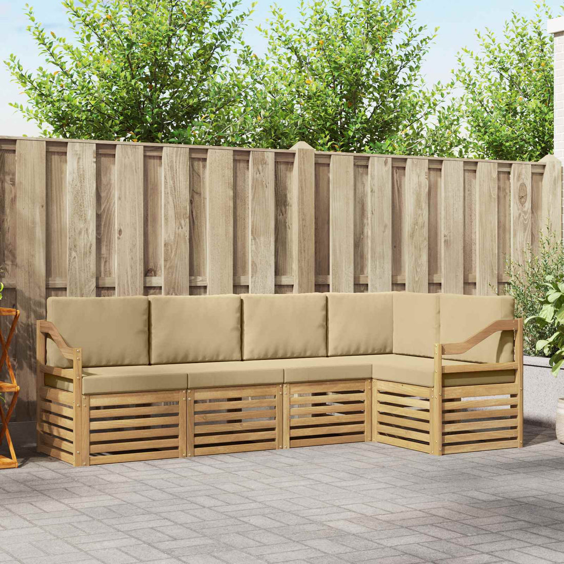 vidaXL Conjunto de sofás de exterior 5 uds. y Beige Poliéster