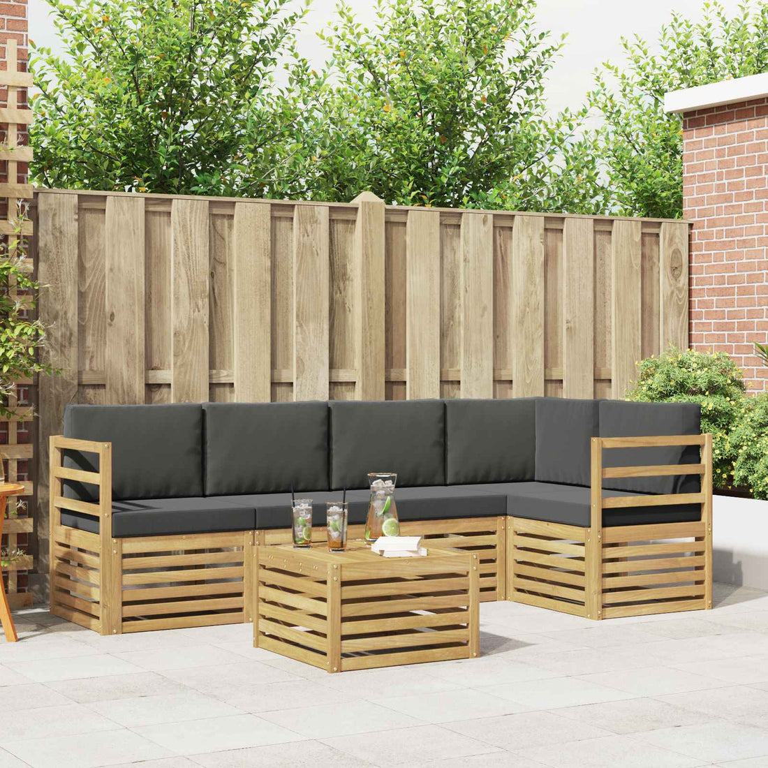 vidaXL Conjunto de sofás de exterior 6 uds. Blanco y Antracita